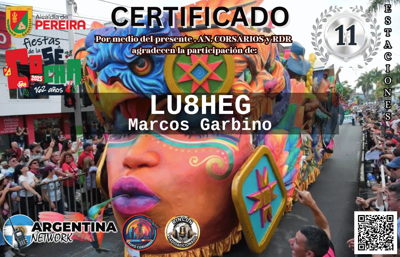 Certificado Actividad ANIVERSARIO 162° FIESTAS DE LA COSECHA PEREIRA COLOMBIA (edición 2025)