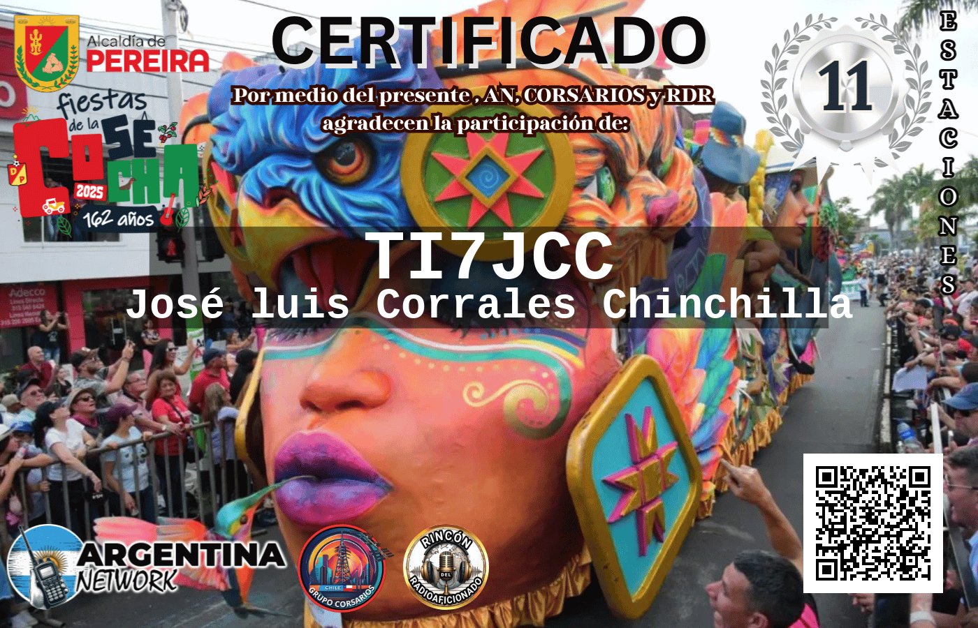 Certificado Actividad ANIVERSARIO 162° FIESTAS DE LA COSECHA PEREIRA COLOMBIA (edición 2025)