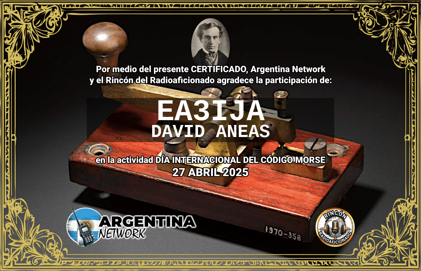 Certificado Actividad DÍA INTERNACIONAL DEL CÓDIGO MORSE