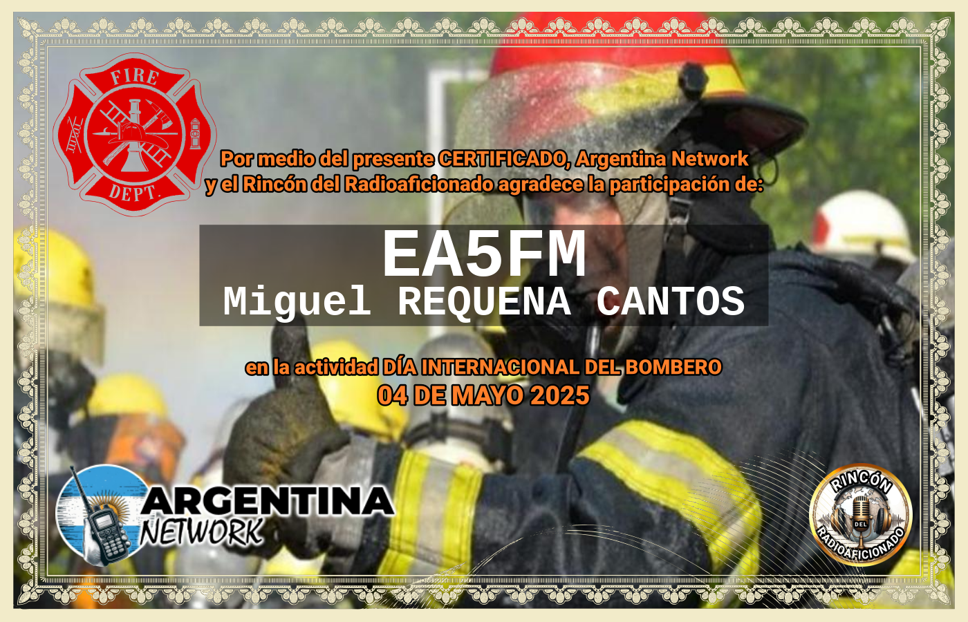 Certificado Actividad DÍA INTERNACIONAL DEL BOMBERO  (edición 2025)