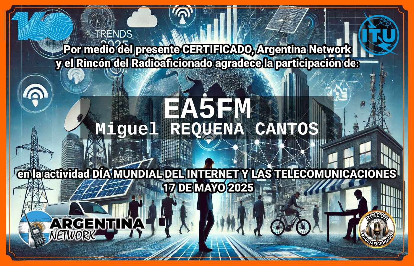Certificado Actividad DÍA MUNDIAL DEL INTERNET  Y DE LAS TELECOMUNICACIONES  (Edición 2025)