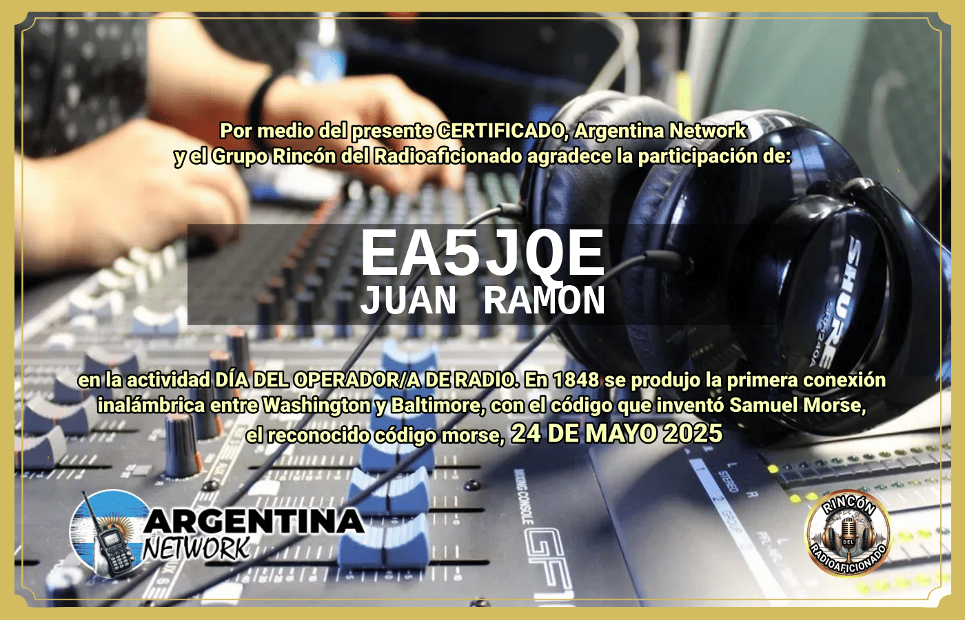 Certificado Actividad DÍA MUNDIAL DEL OPERADOR DE RADIO  (Edición 2025)