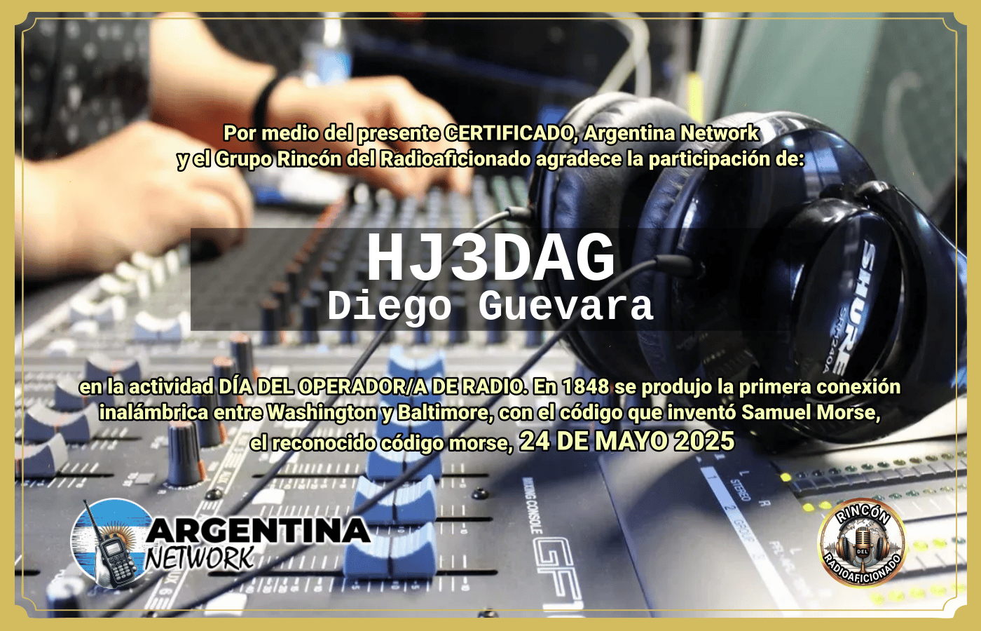 Certificado Actividad DÍA MUNDIAL DEL OPERADOR DE RADIO  (Edición 2025)
