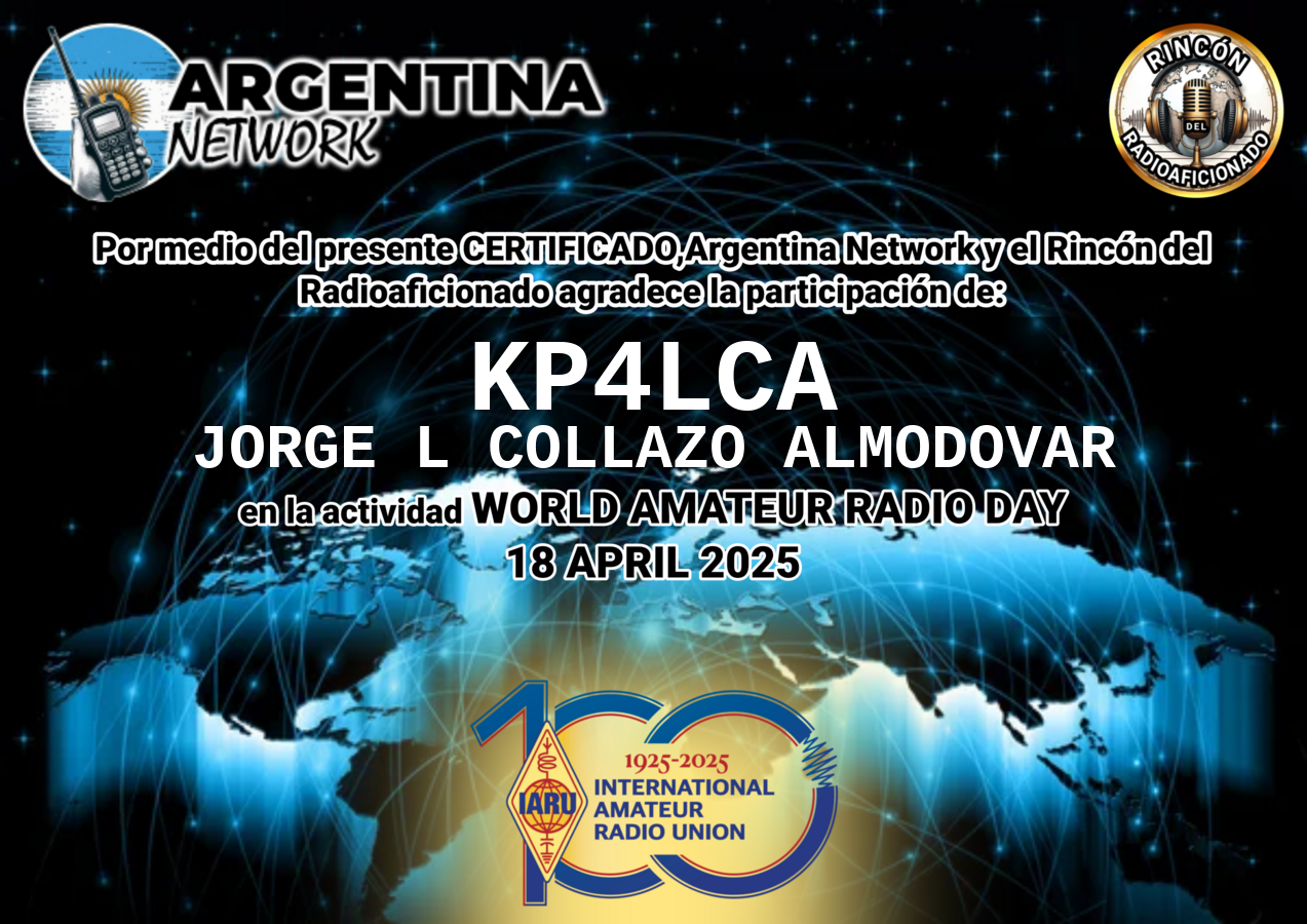 Certificado Actividad DÍA INTERNACIONAL DEL RADIOAFICIONADO