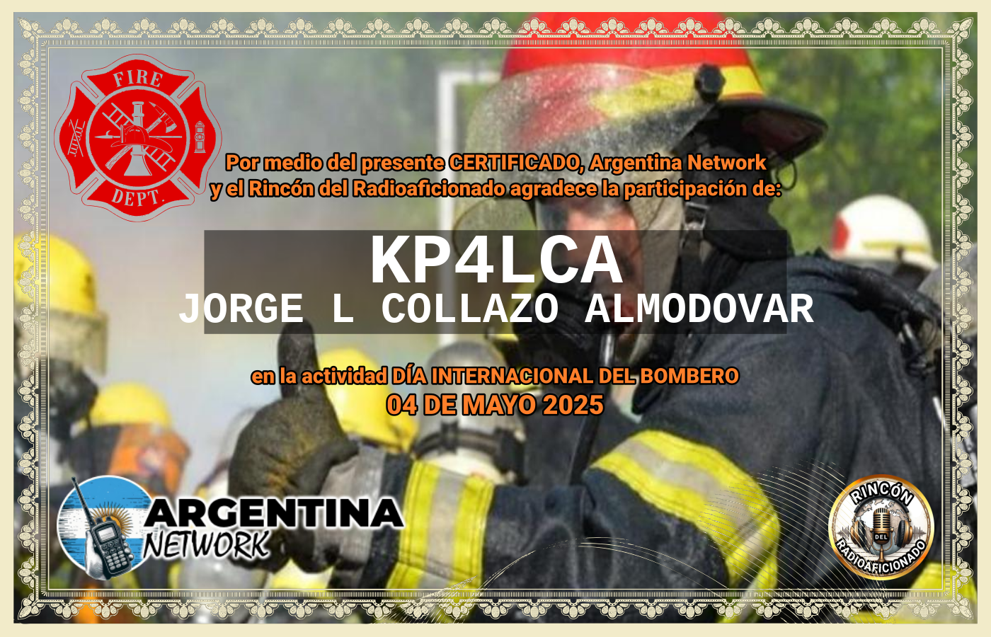 Certificado Actividad DÍA INTERNACIONAL DEL BOMBERO  (edición 2025)