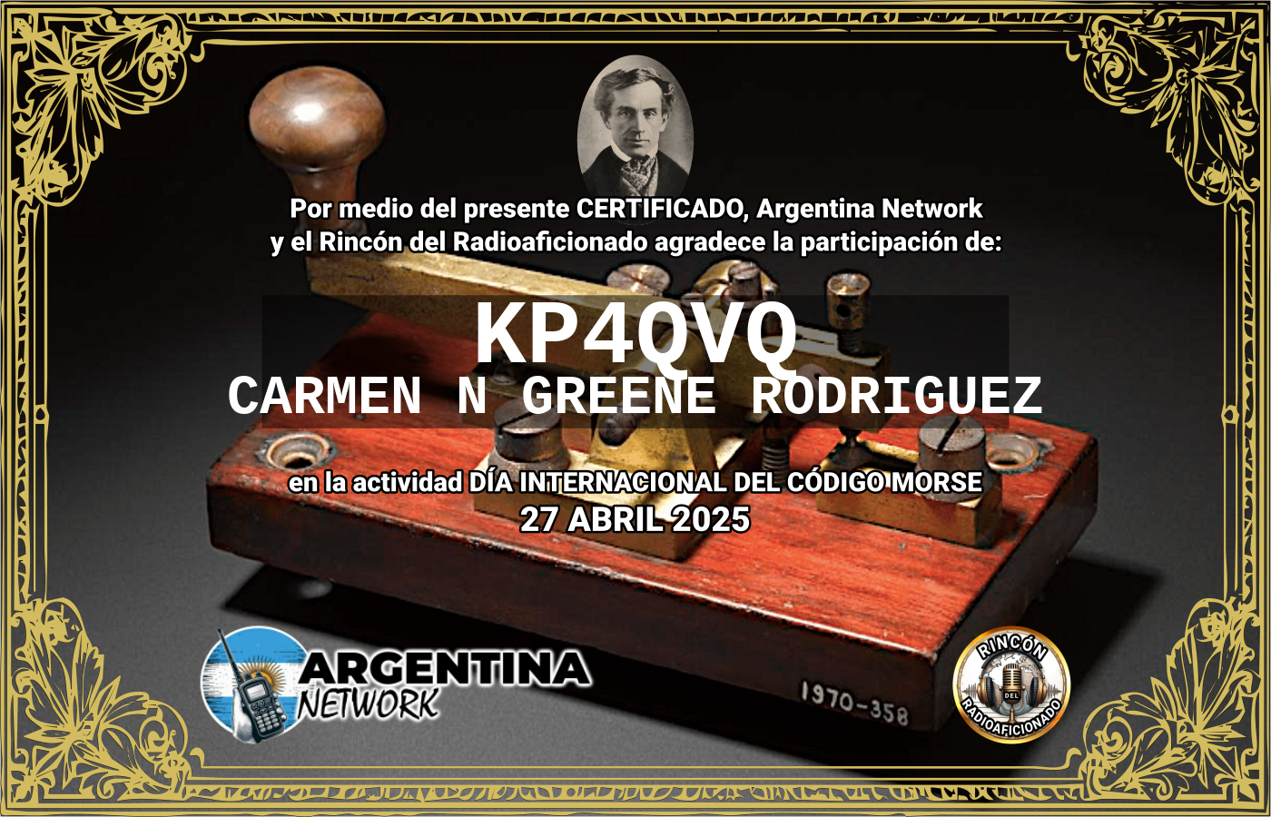 Certificado Actividad DÍA INTERNACIONAL DEL CÓDIGO MORSE