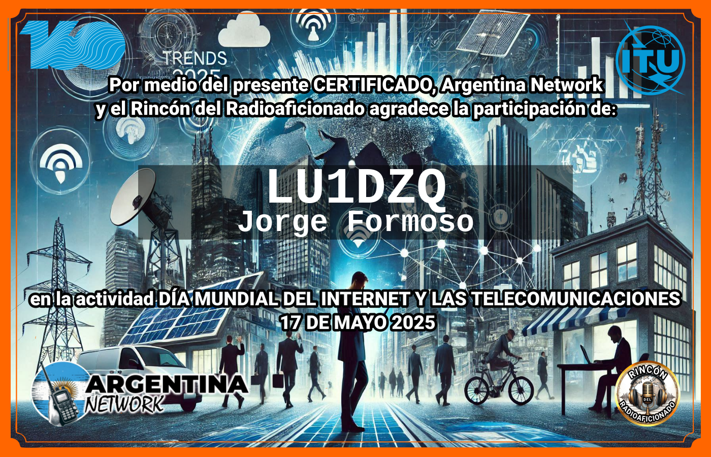 Certificado Actividad DÍA MUNDIAL DEL INTERNET  Y DE LAS TELECOMUNICACIONES  (Edición 2025)