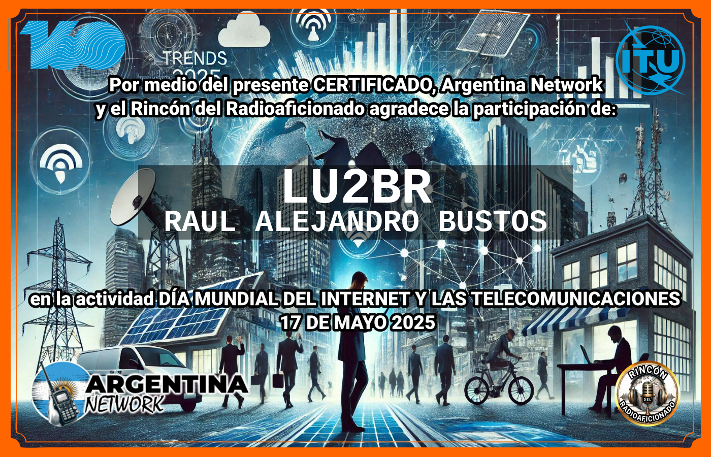 Certificado Actividad DÍA MUNDIAL DEL INTERNET  Y DE LAS TELECOMUNICACIONES  (Edición 2025)