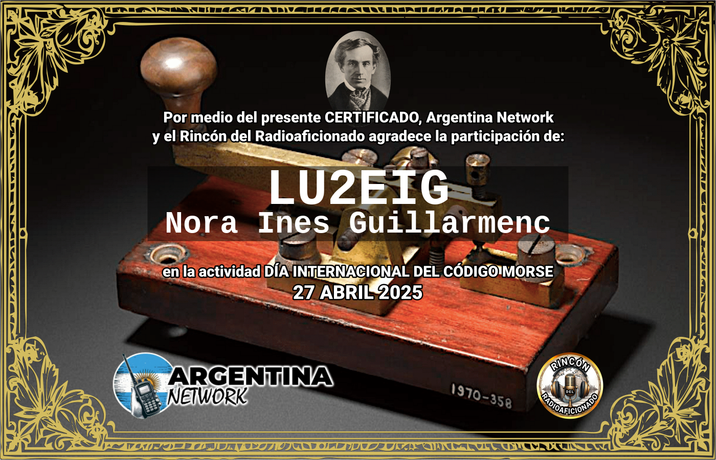 Certificado Actividad DÍA INTERNACIONAL DEL CÓDIGO MORSE