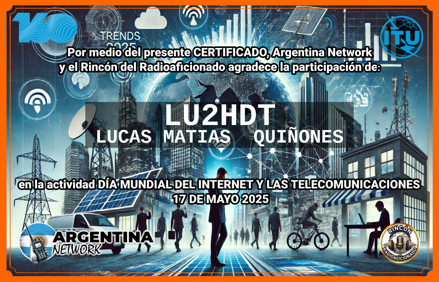 Certificado Actividad DÍA MUNDIAL DEL INTERNET  Y DE LAS TELECOMUNICACIONES  (Edición 2025)