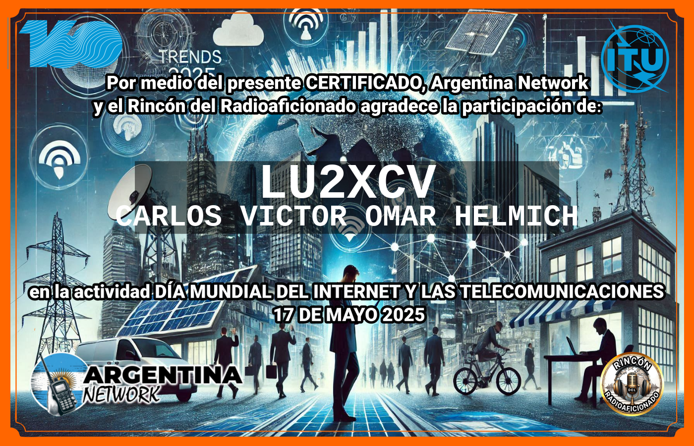 Certificado Actividad DÍA MUNDIAL DEL INTERNET  Y DE LAS TELECOMUNICACIONES  (Edición 2025)