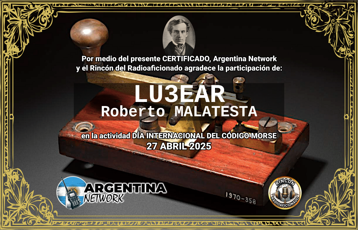 Certificado Actividad DÍA INTERNACIONAL DEL CÓDIGO MORSE