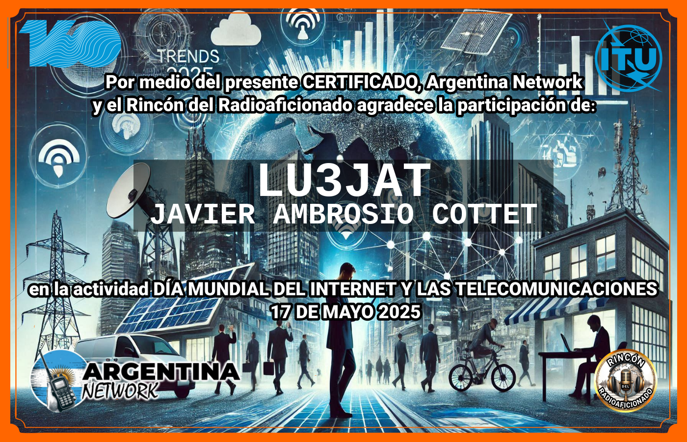 Certificado Actividad DÍA MUNDIAL DEL INTERNET  Y DE LAS TELECOMUNICACIONES  (Edición 2025)