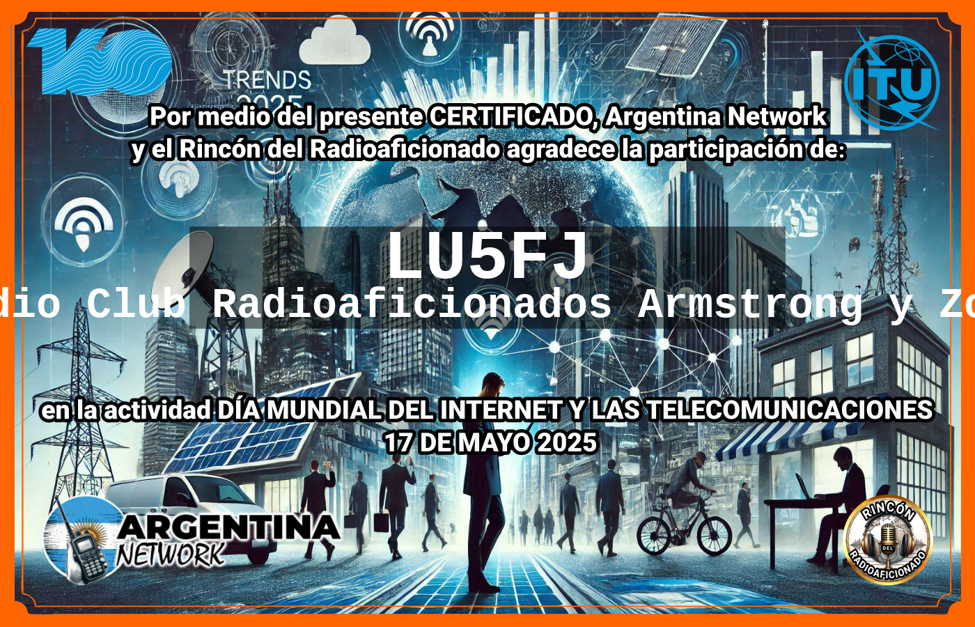 Certificado Actividad DÍA MUNDIAL DEL INTERNET  Y DE LAS TELECOMUNICACIONES  (Edición 2025)