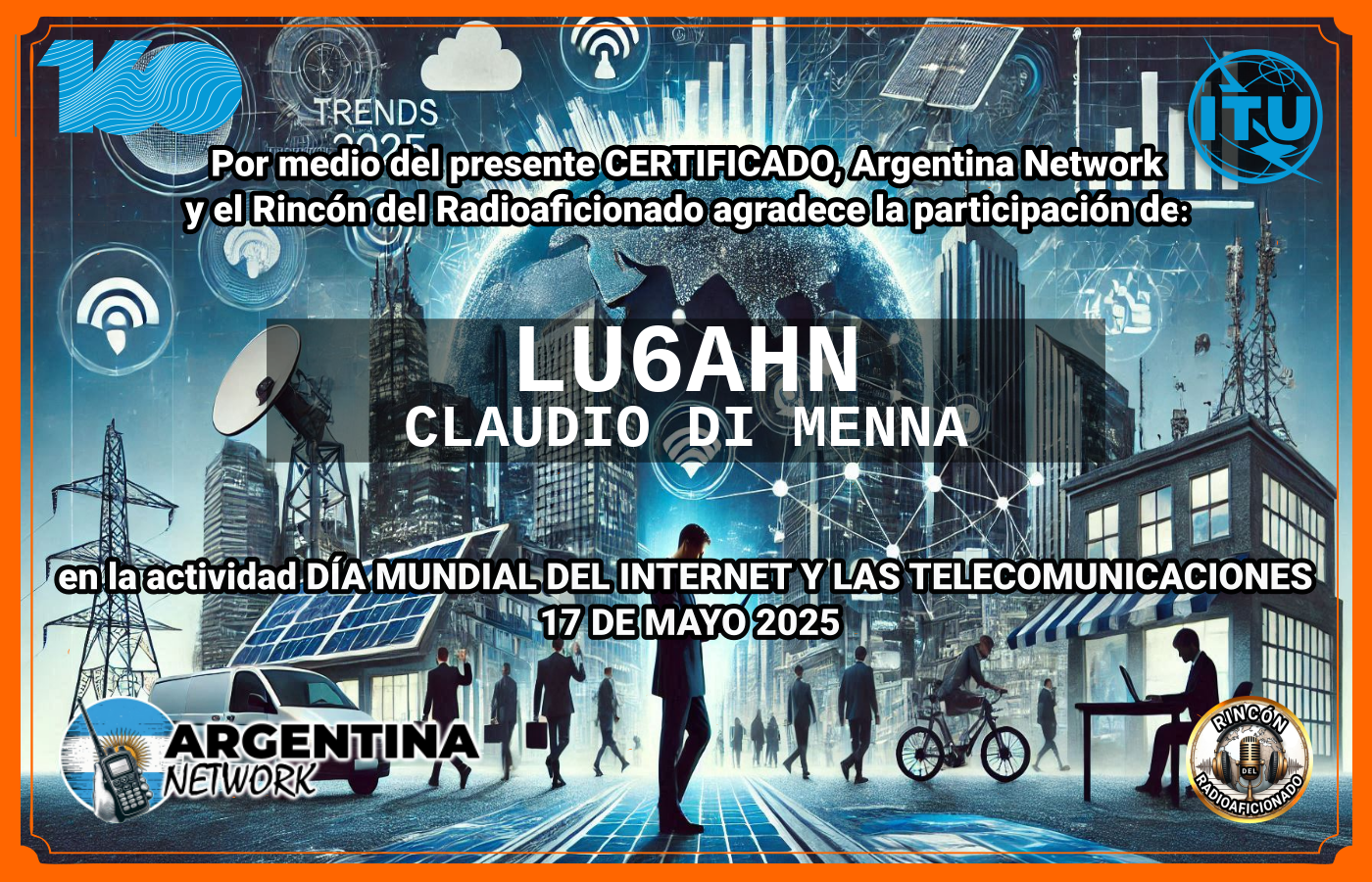 Certificado Actividad DÍA MUNDIAL DEL INTERNET  Y DE LAS TELECOMUNICACIONES  (Edición 2025)