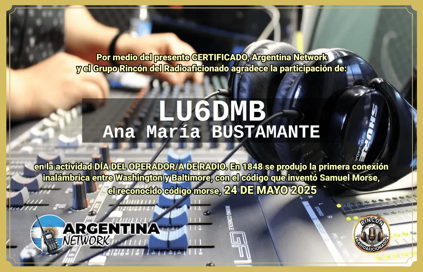 Certificado Actividad DÍA MUNDIAL DEL OPERADOR DE RADIO  (Edición 2025)