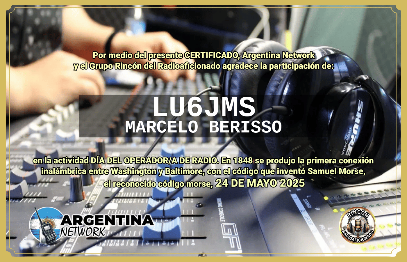 Certificado Actividad DÍA MUNDIAL DEL OPERADOR DE RADIO  (Edición 2025)