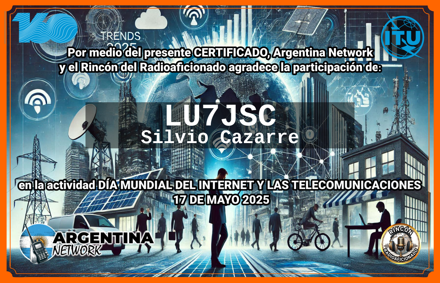 Certificado Actividad DÍA MUNDIAL DEL INTERNET  Y DE LAS TELECOMUNICACIONES  (Edición 2025)