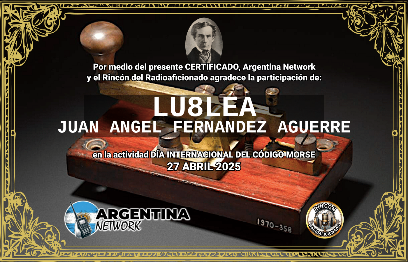 Certificado Actividad DÍA INTERNACIONAL DEL CÓDIGO MORSE
