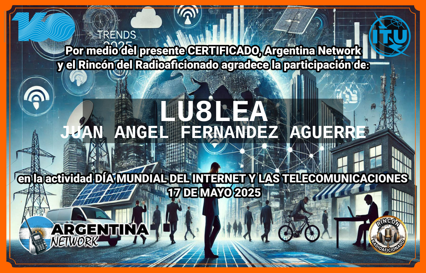 Certificado Actividad DÍA MUNDIAL DEL INTERNET  Y DE LAS TELECOMUNICACIONES  (Edición 2025)