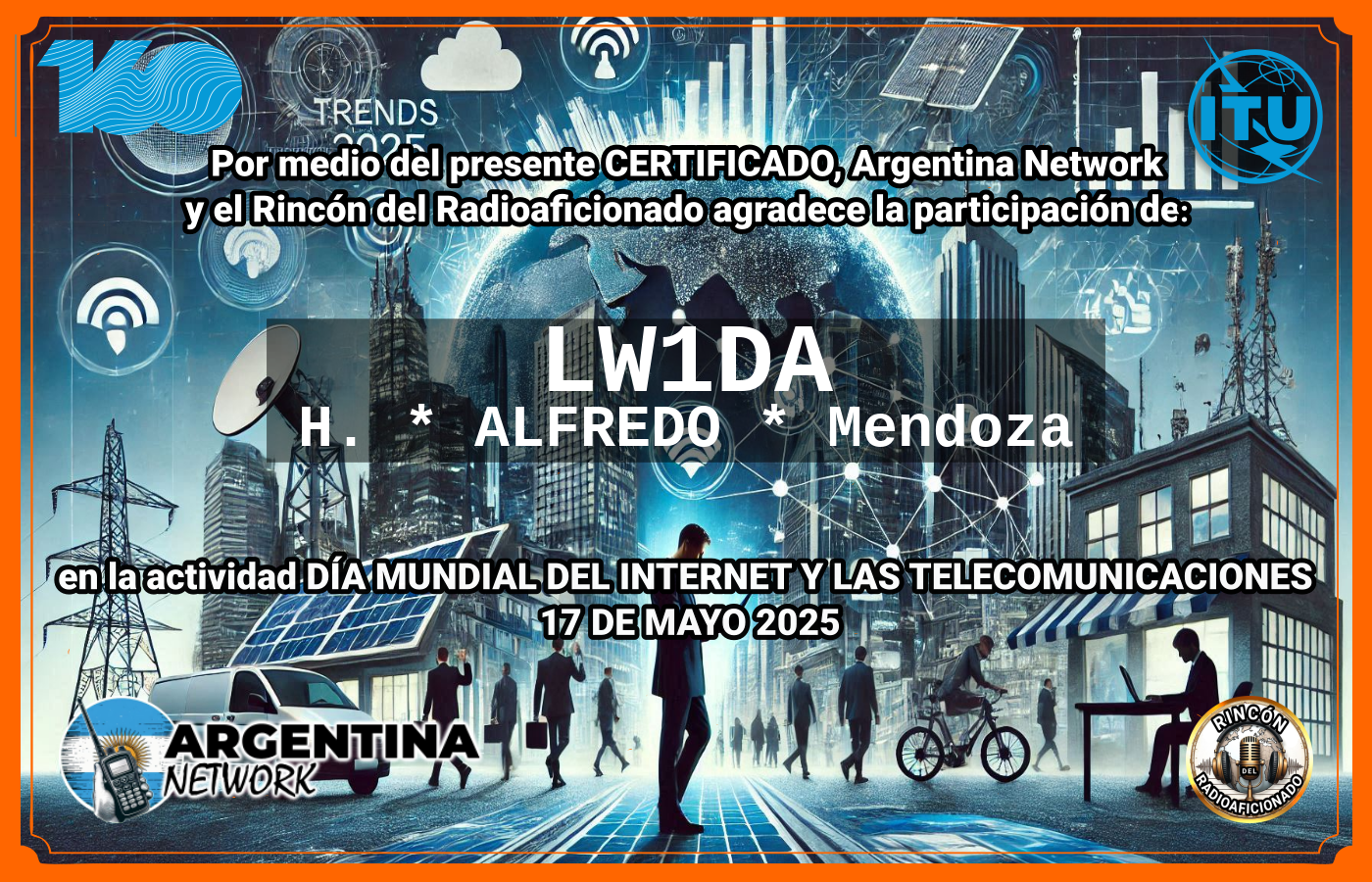 Certificado Actividad DÍA MUNDIAL DEL INTERNET  Y DE LAS TELECOMUNICACIONES  (Edición 2025)