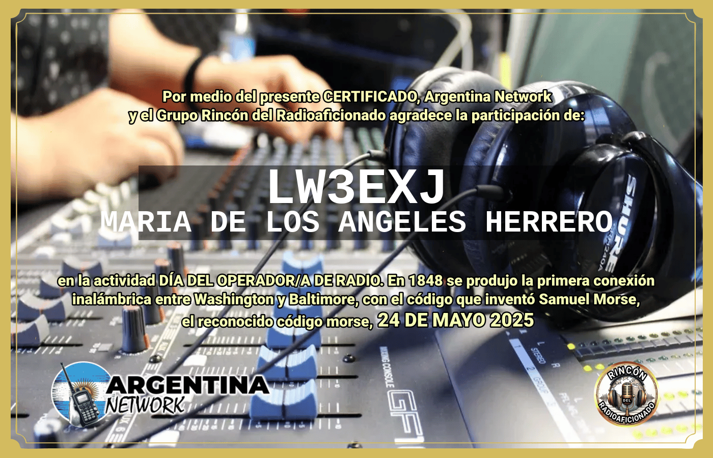 Certificado Actividad DÍA MUNDIAL DEL OPERADOR DE RADIO  (Edición 2025)
