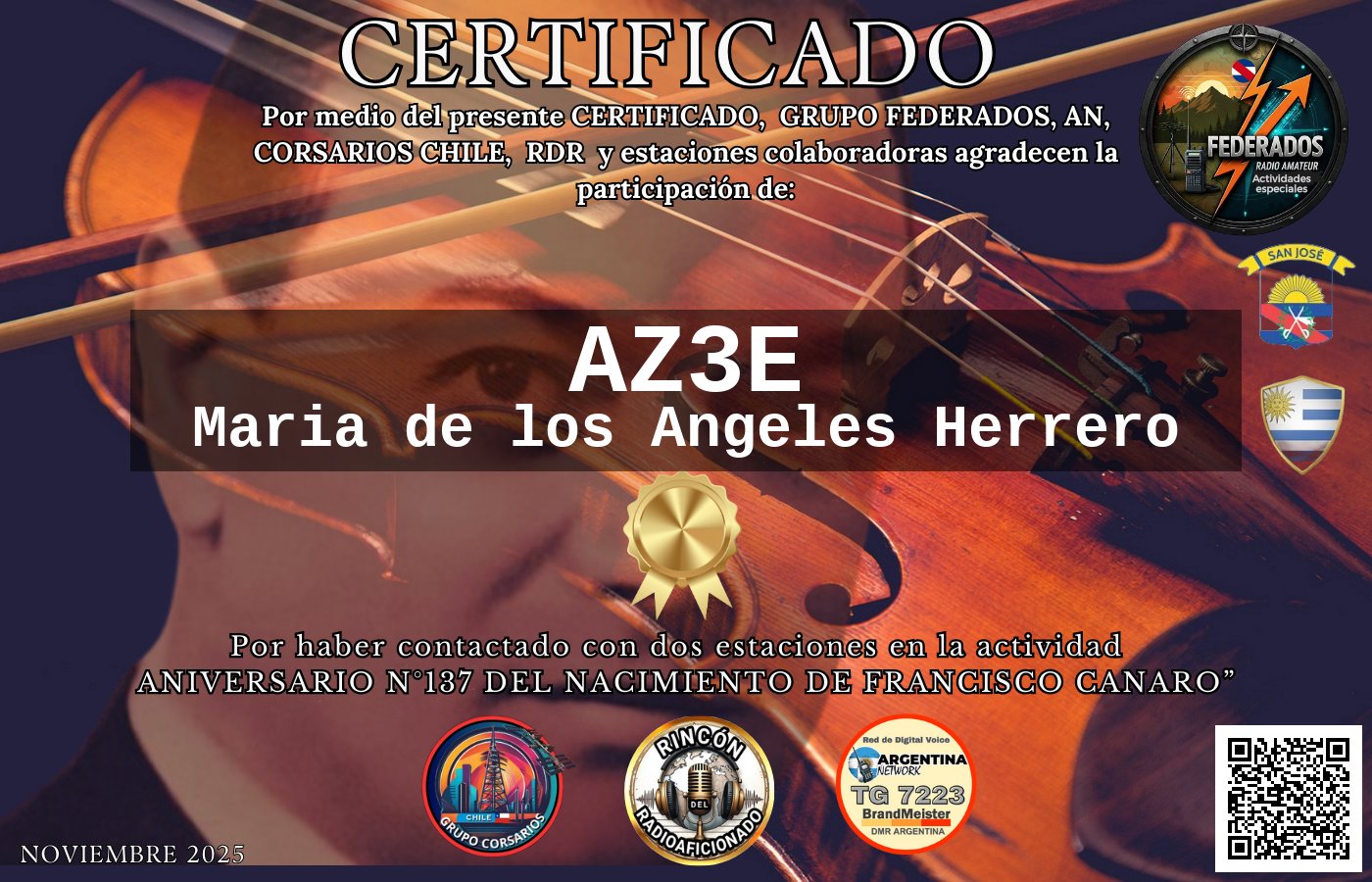 Certificado N°137 ANIVERSARIO DEL NACIMIENTO DE FRANCISCO CANARO