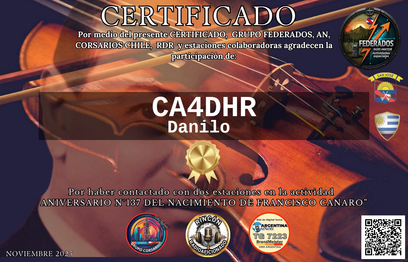 Certificado N°137 ANIVERSARIO DEL NACIMIENTO DE FRANCISCO CANARO