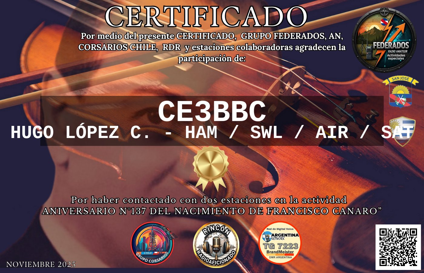 Certificado N°137 ANIVERSARIO DEL NACIMIENTO DE FRANCISCO CANARO