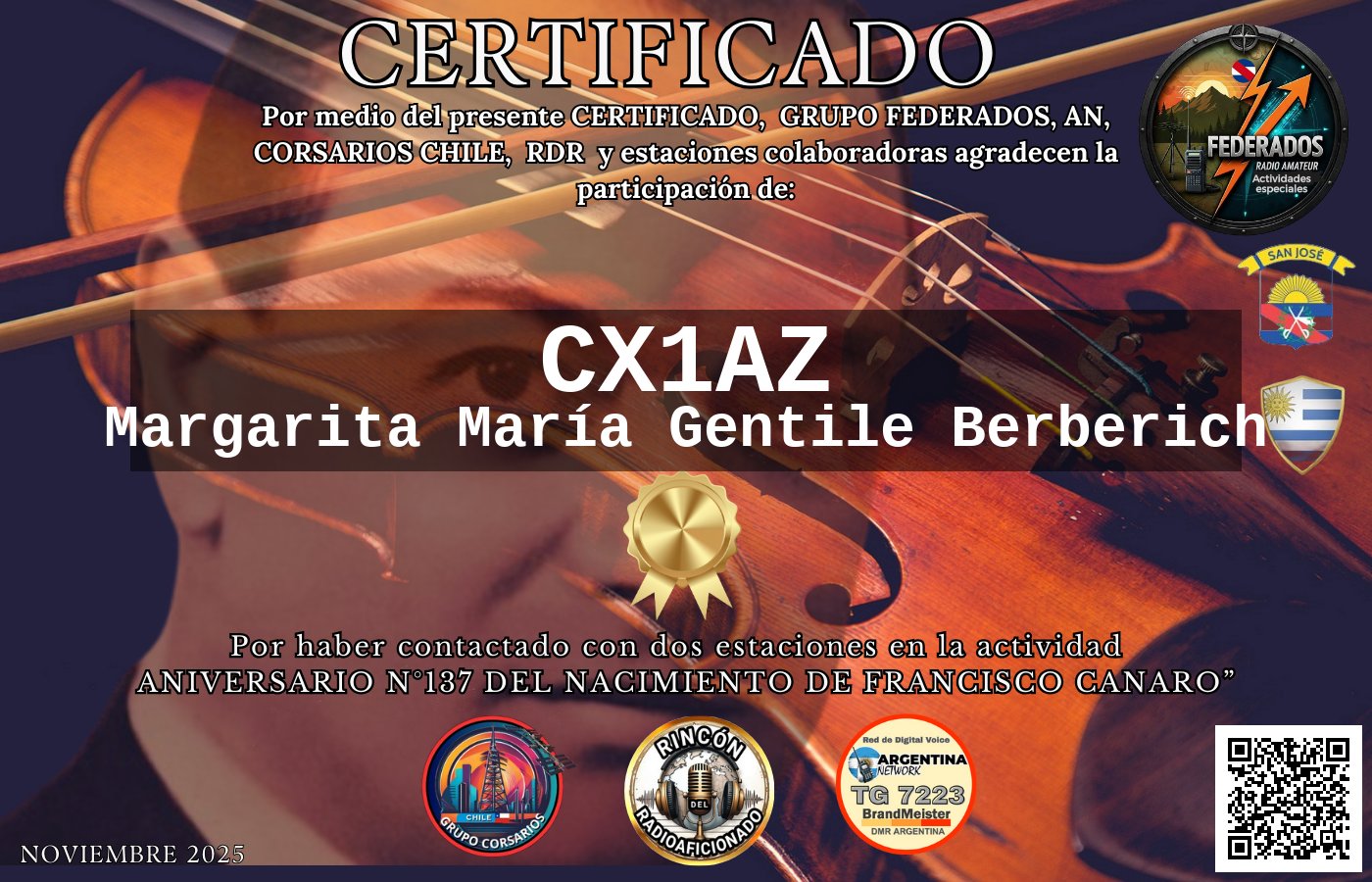 Certificado N°137 ANIVERSARIO DEL NACIMIENTO DE FRANCISCO CANARO