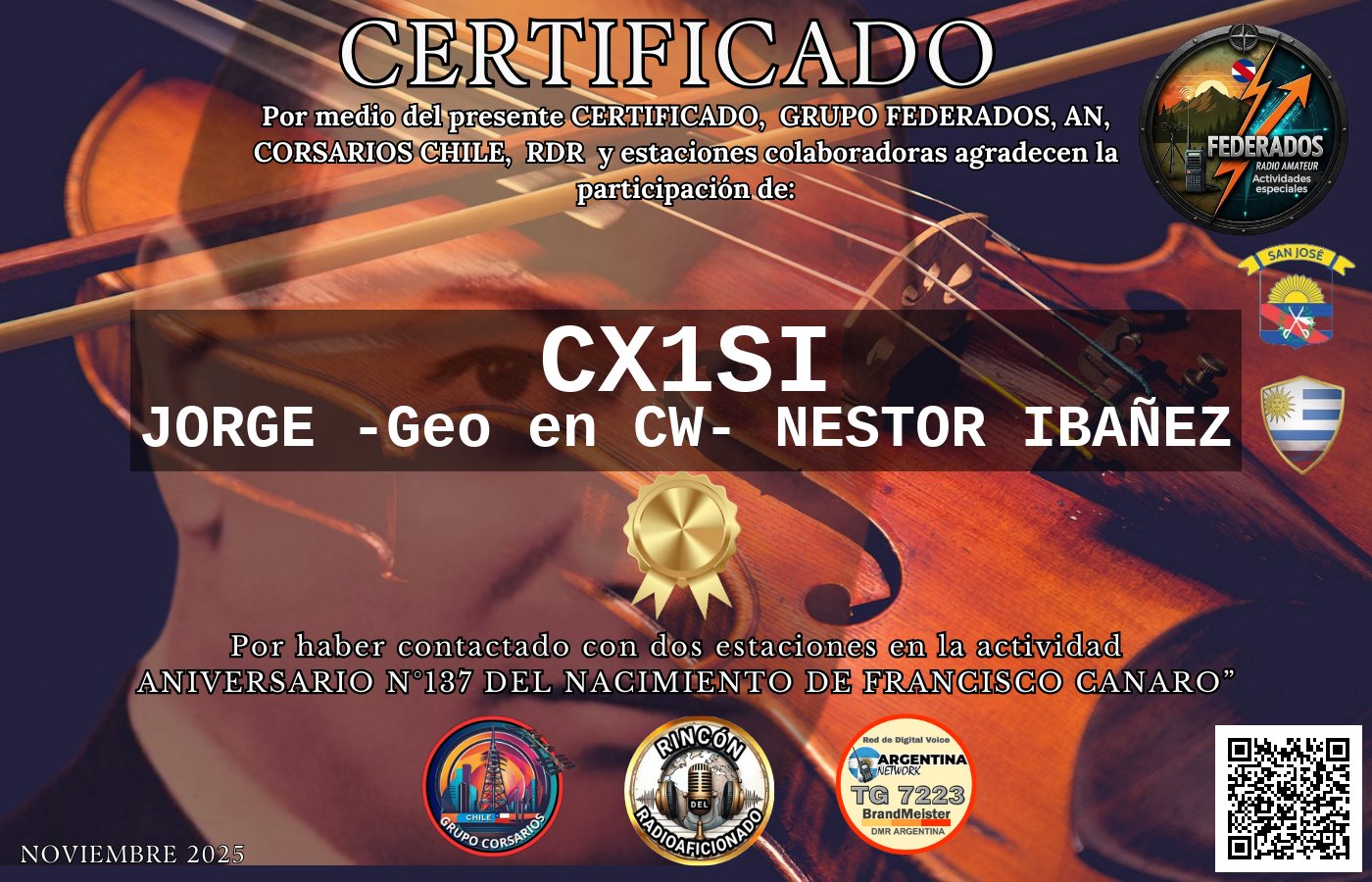 Certificado N°137 ANIVERSARIO DEL NACIMIENTO DE FRANCISCO CANARO
