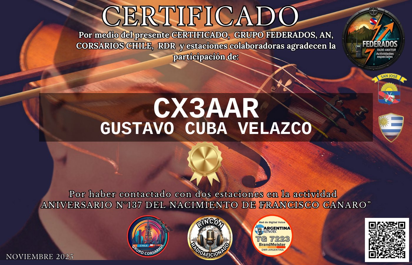 Certificado N°137 ANIVERSARIO DEL NACIMIENTO DE FRANCISCO CANARO