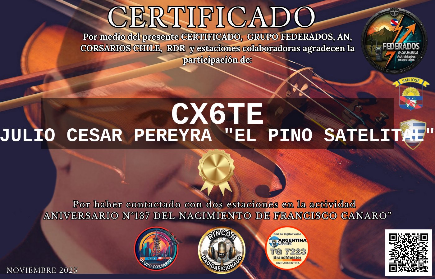 Certificado N°137 ANIVERSARIO DEL NACIMIENTO DE FRANCISCO CANARO