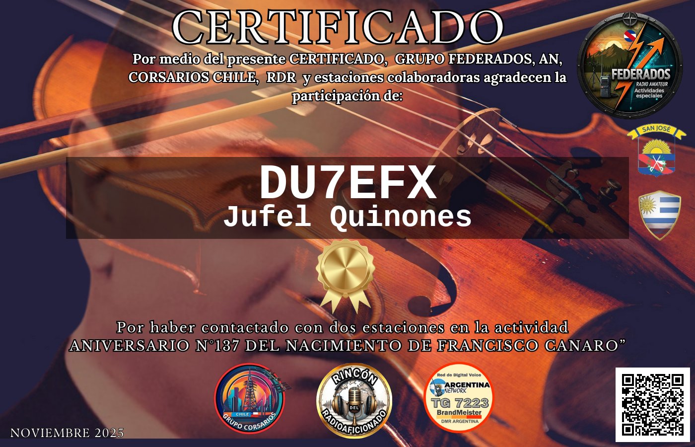 Certificado N°137 ANIVERSARIO DEL NACIMIENTO DE FRANCISCO CANARO