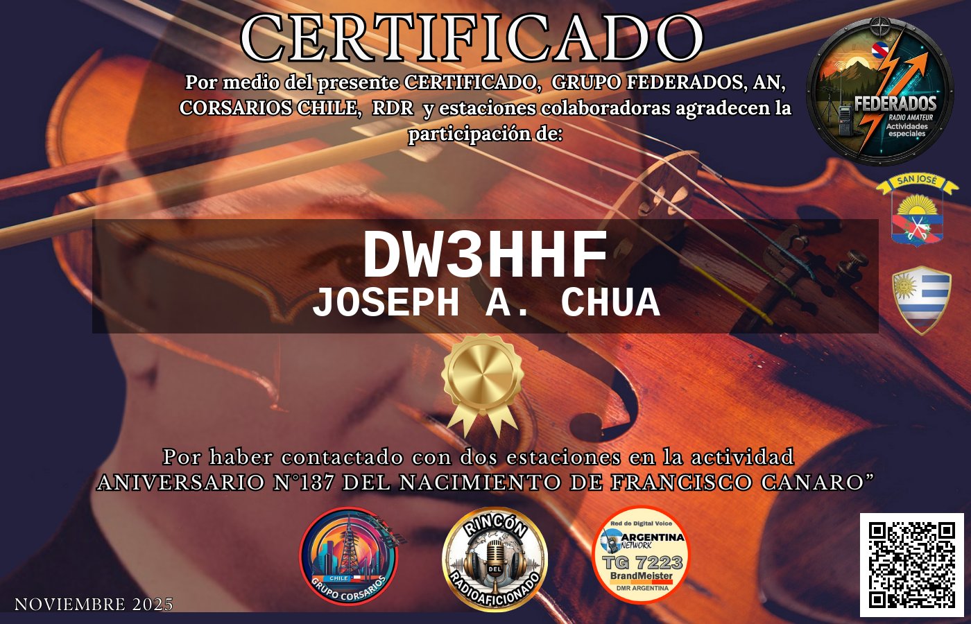 Certificado N°137 ANIVERSARIO DEL NACIMIENTO DE FRANCISCO CANARO