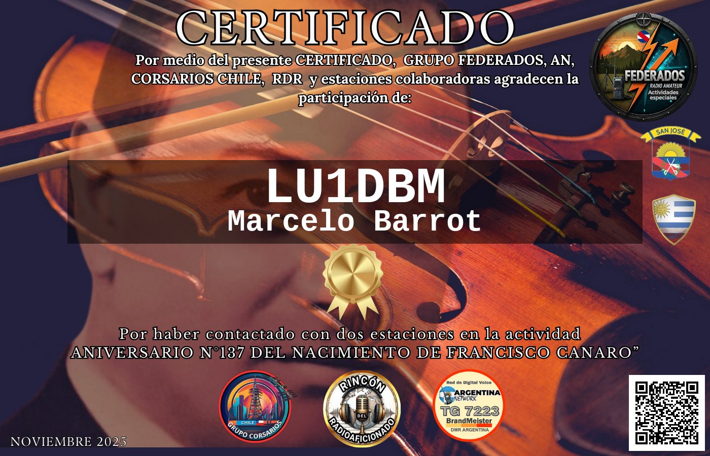 Certificado N°137 ANIVERSARIO DEL NACIMIENTO DE FRANCISCO CANARO