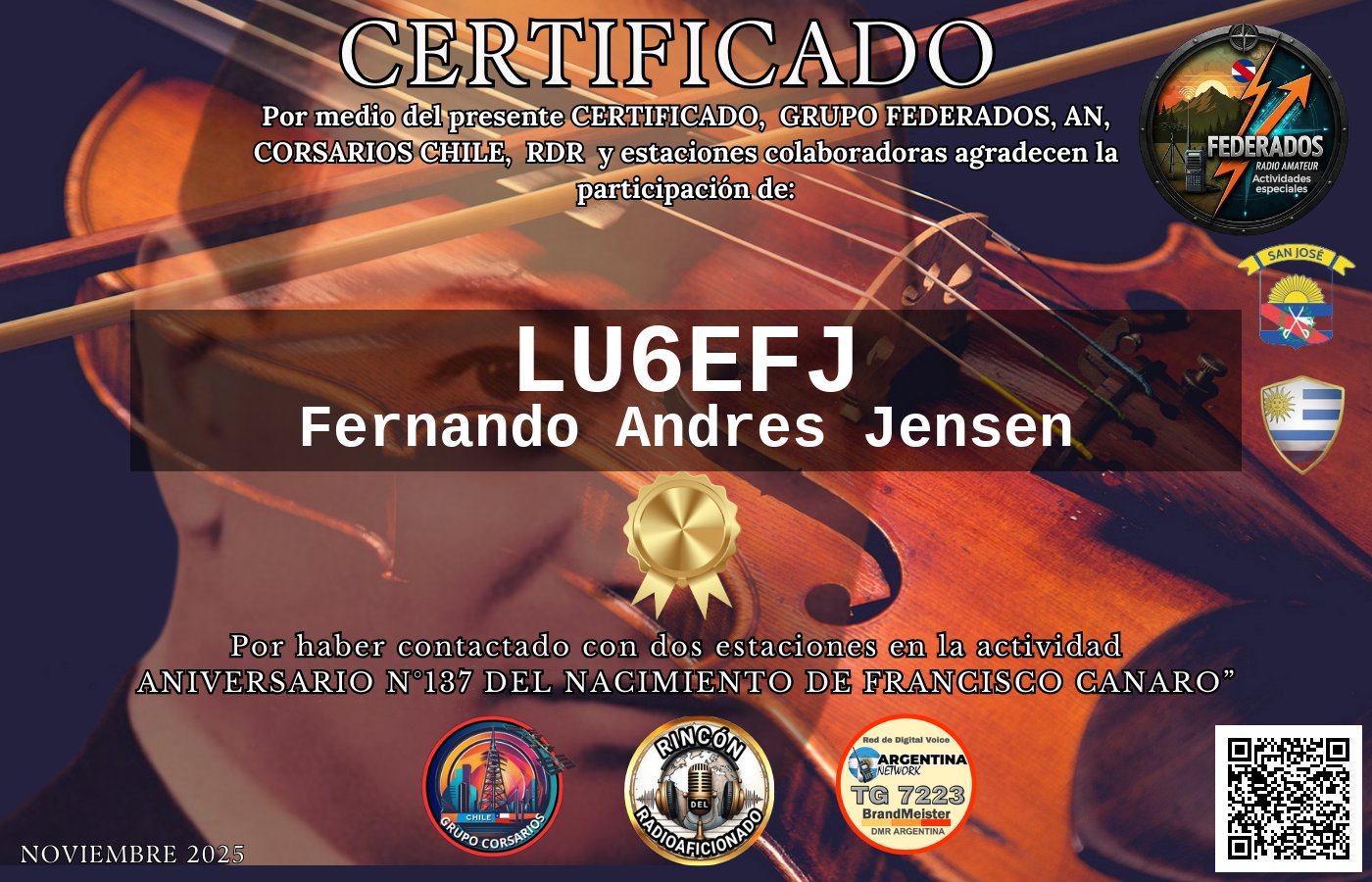 Certificado N°137 ANIVERSARIO DEL NACIMIENTO DE FRANCISCO CANARO
