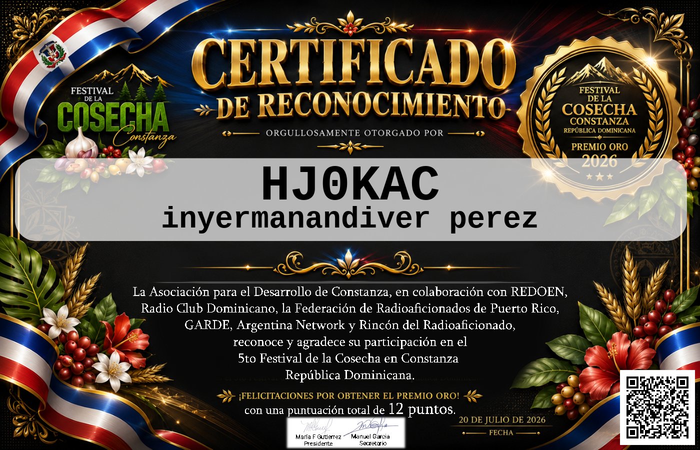 Certificado Activación - "Festival de la Cosecha"