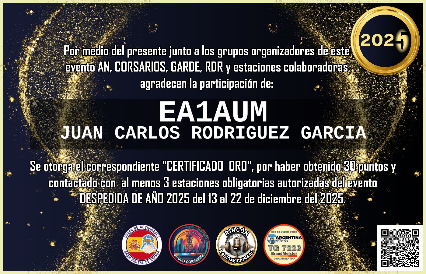 Certificado CERTIFICADO "DESPEDIDA DE AÑO 2025"