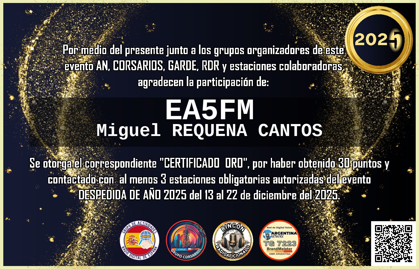 Certificado CERTIFICADO "DESPEDIDA DE AÑO 2025"