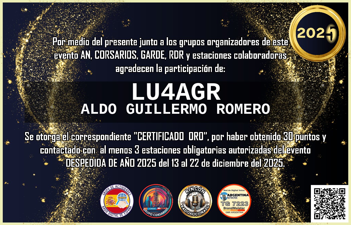 Certificado CERTIFICADO "DESPEDIDA DE AÑO 2025"