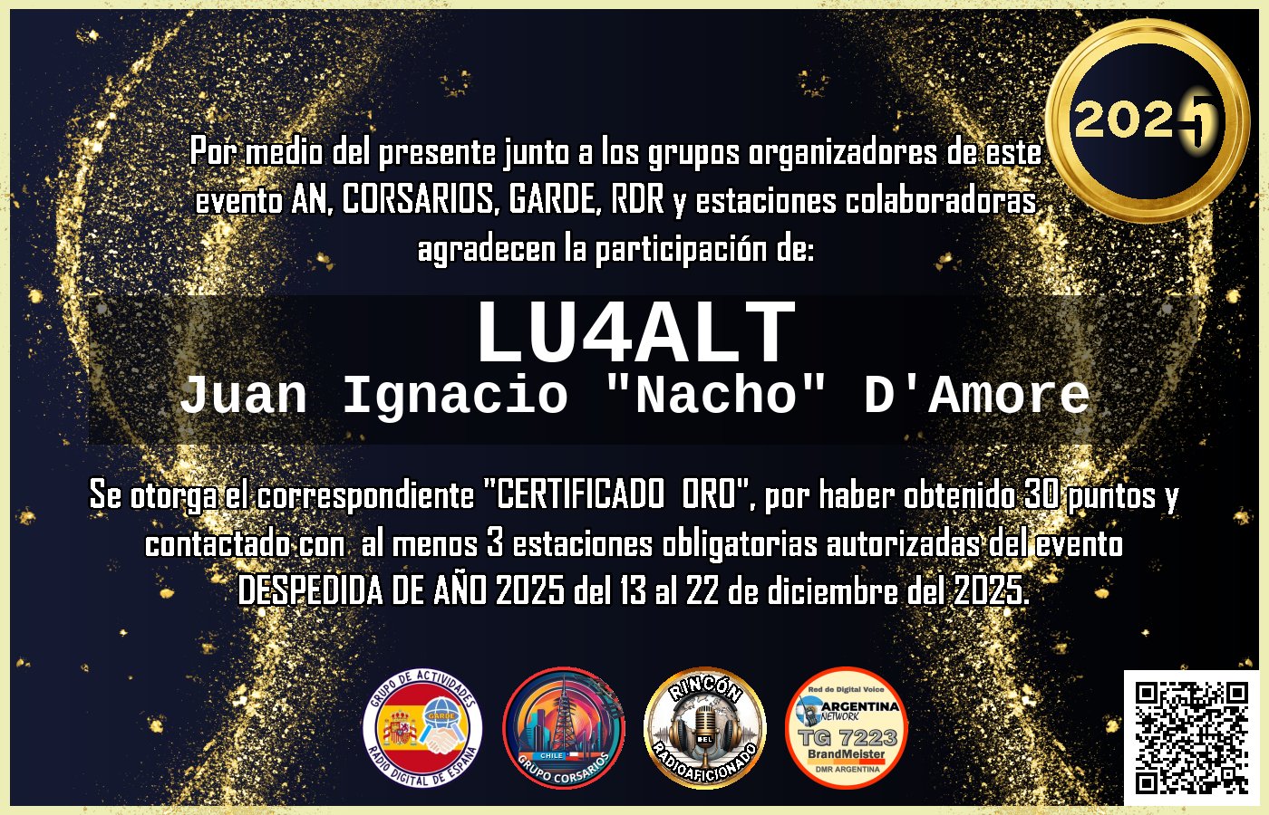 Certificado CERTIFICADO "DESPEDIDA DE AÑO 2025"