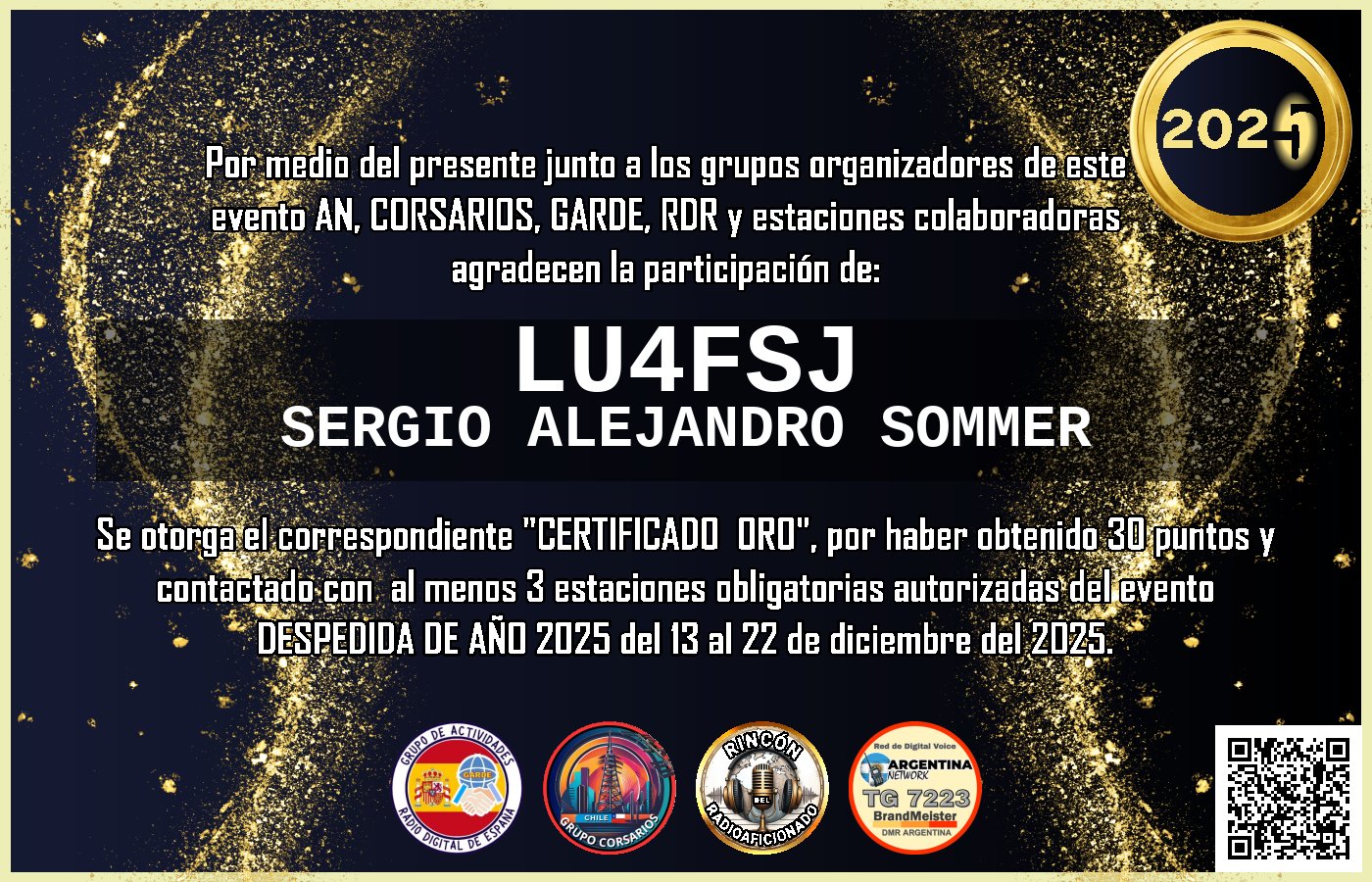 Certificado CERTIFICADO "DESPEDIDA DE AÑO 2025"