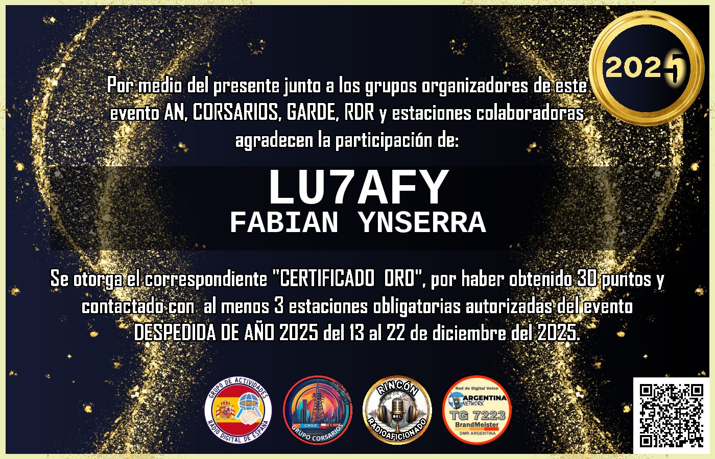 Certificado CERTIFICADO "DESPEDIDA DE AÑO 2025"