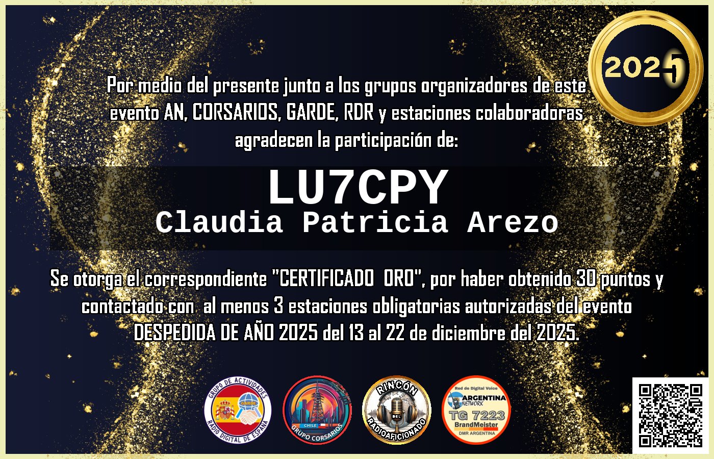 Certificado CERTIFICADO "DESPEDIDA DE AÑO 2025"