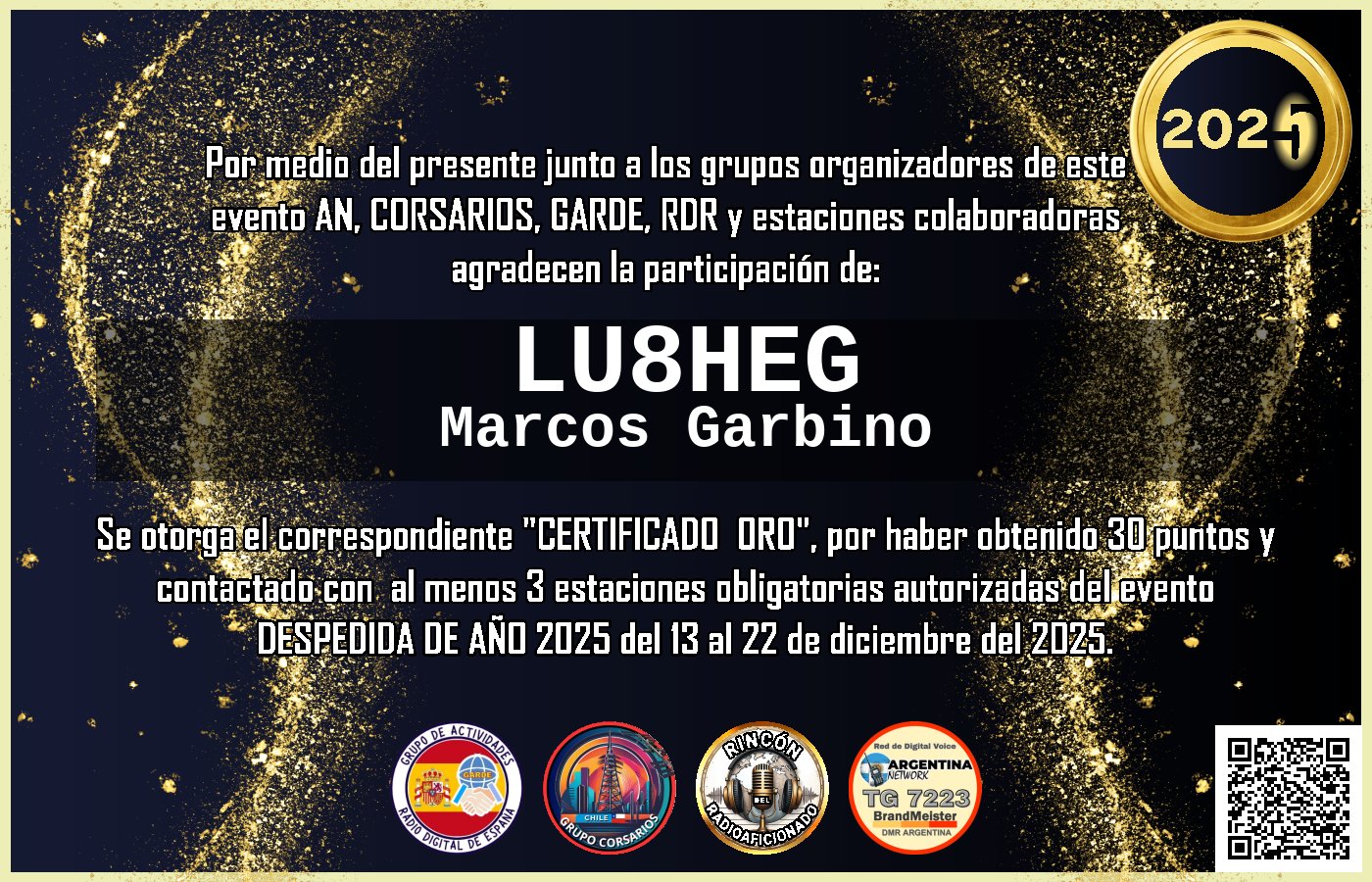 Certificado CERTIFICADO "DESPEDIDA DE AÑO 2025"