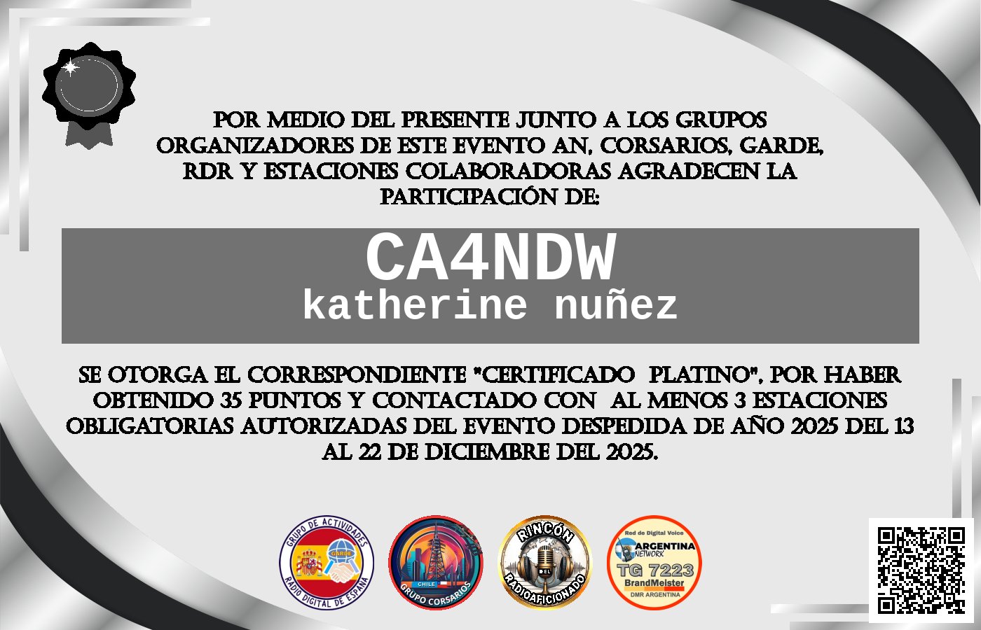 Certificado CERTIFICADO "DESPEDIDA DE AÑO 2025"