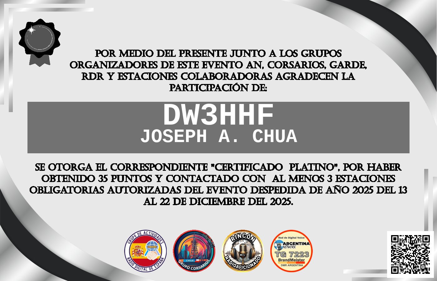 Certificado CERTIFICADO "DESPEDIDA DE AÑO 2025"