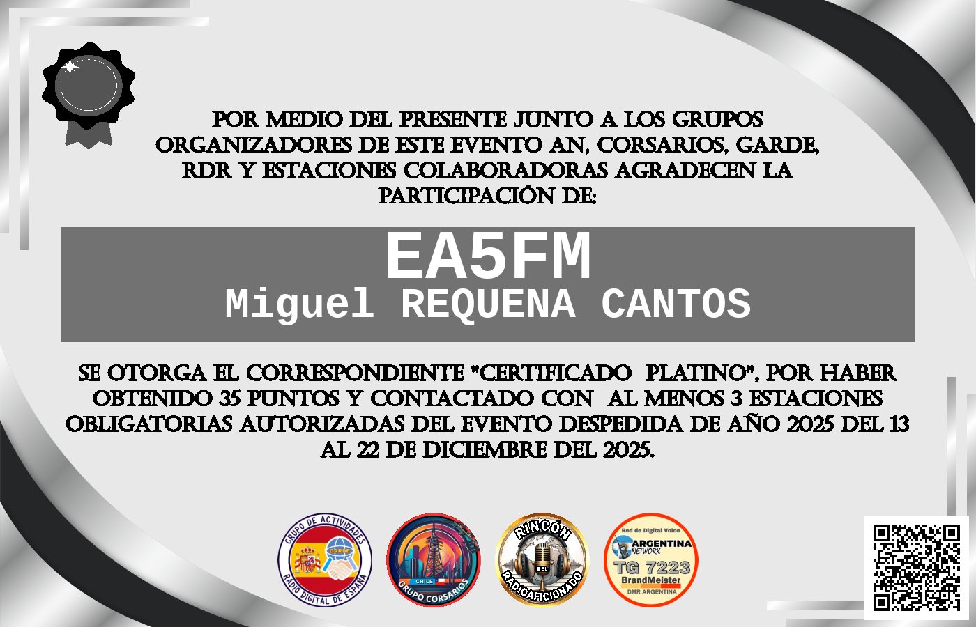 Certificado CERTIFICADO "DESPEDIDA DE AÑO 2025"