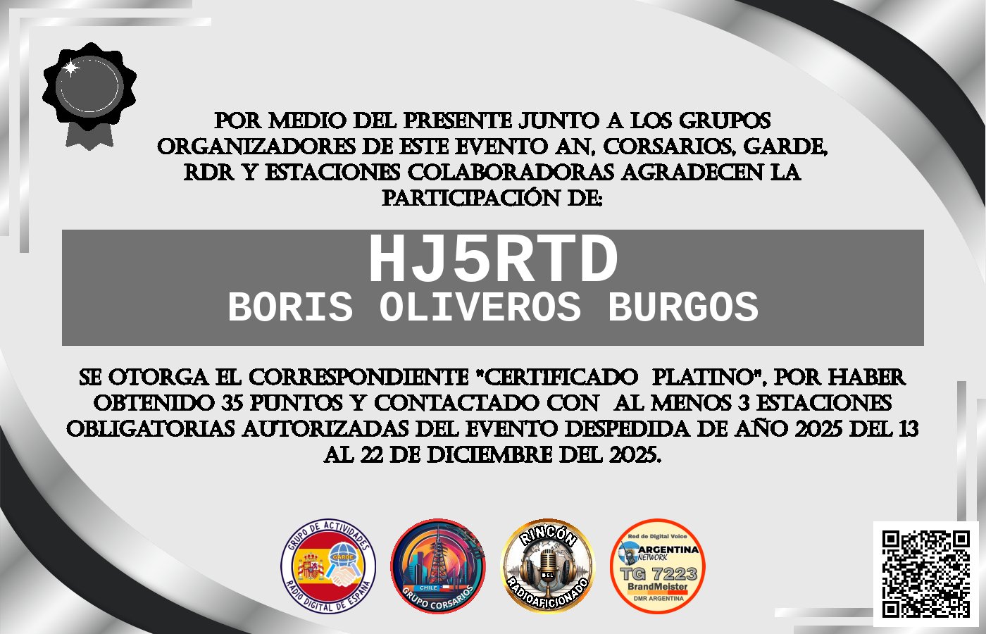 Certificado CERTIFICADO "DESPEDIDA DE AÑO 2025"